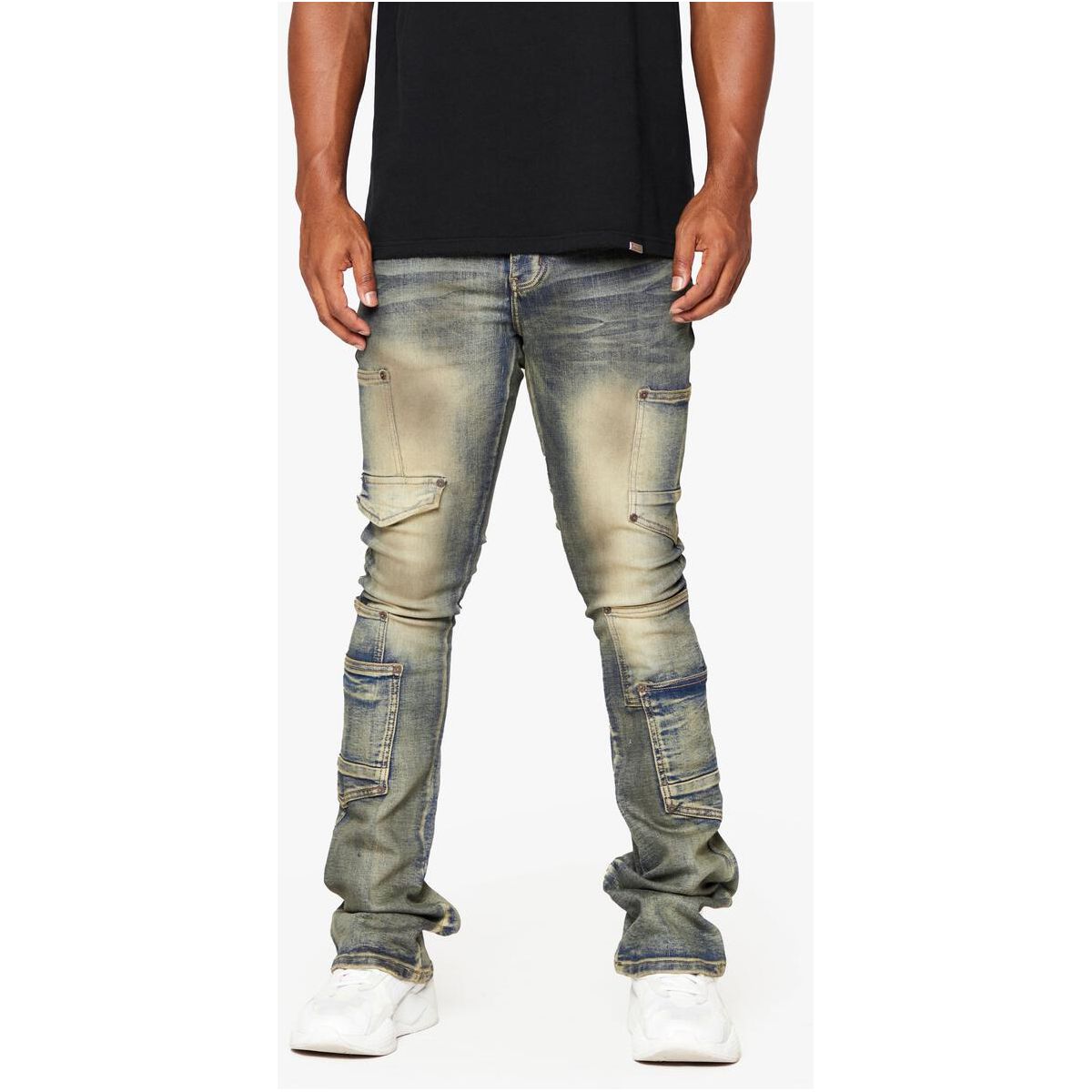 Valabasas Pocros Stacked Flare Denim featuring a unique stacked flare design and frayed hem