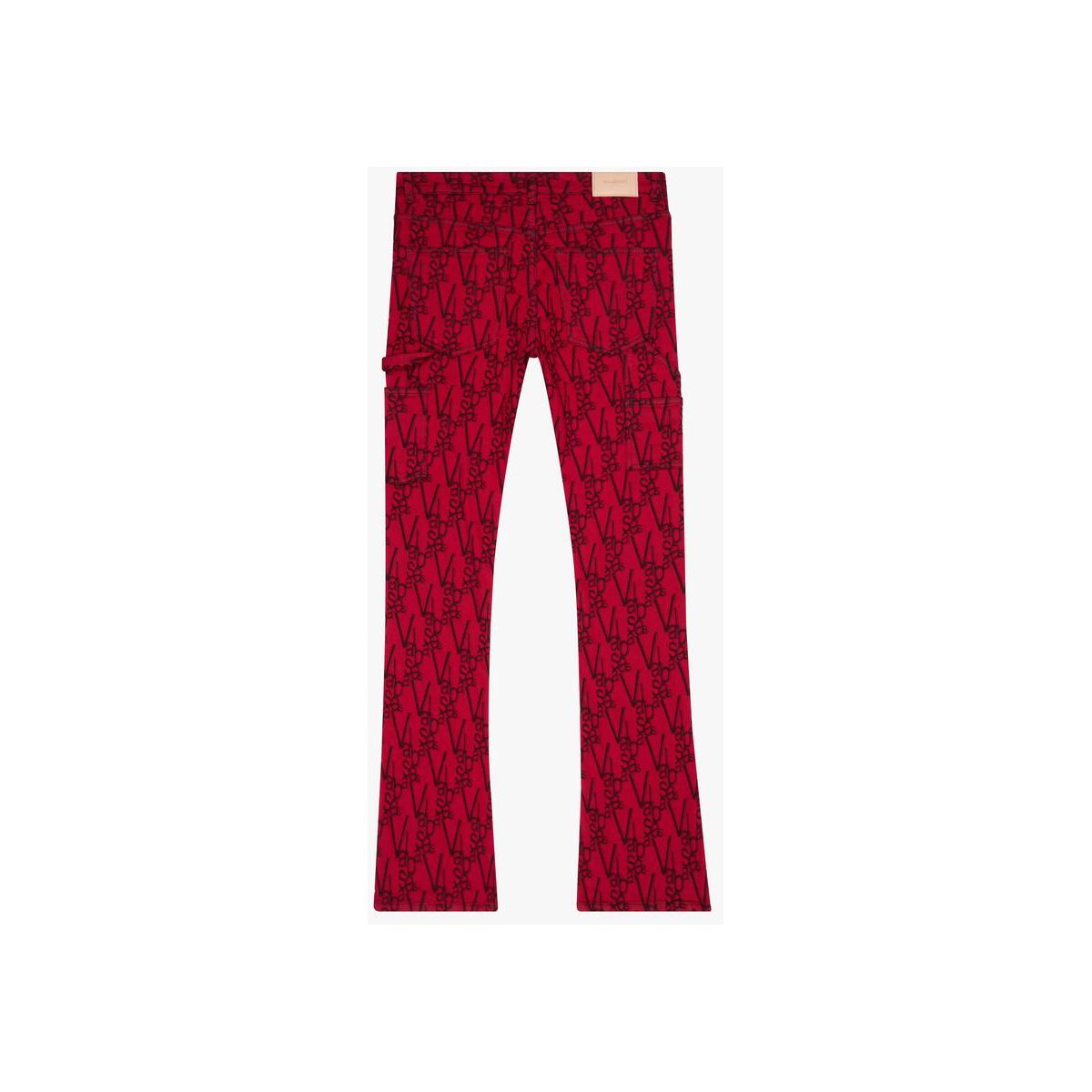 Valabasas V-Scrawl Black Red Stacked Flare Denim Jeans, a stylish and trendy fashion piece for men