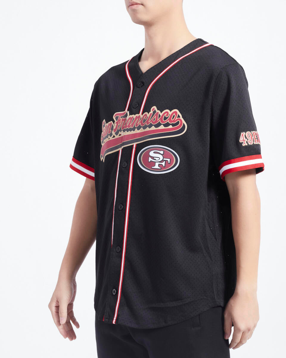 Pro Standard San Francisco 49ers Script Tail Mesh Button Up Jersey - Black/Red back view with player number and name