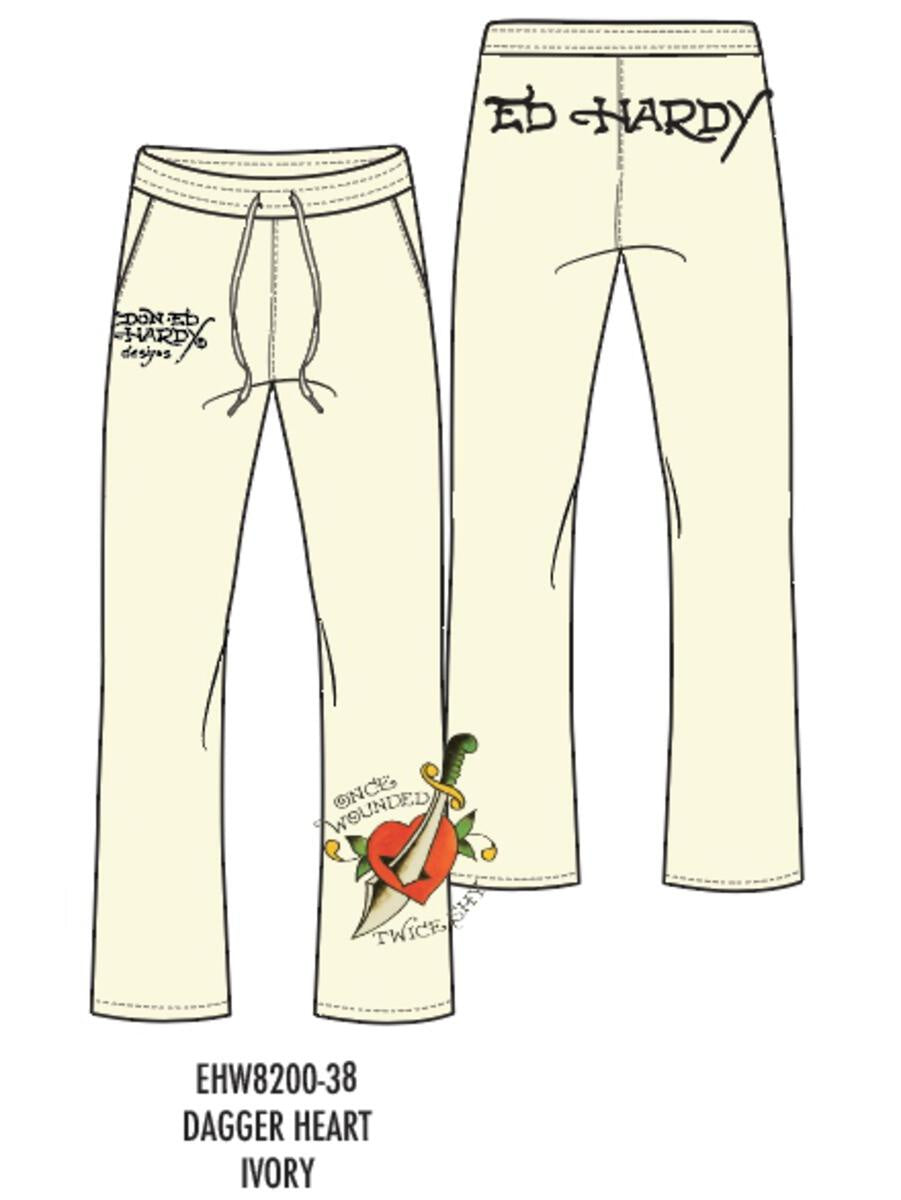Women's Ed Hardy Dagger Heart Sweatpants in Ivory, stylish and comfortable activewear for casual and athletic wear