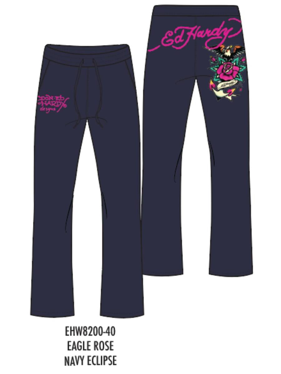Women's Ed Hardy Eagle Rose Sweatpants in Navy Eclipse, comfortable and stylish loungewear for women