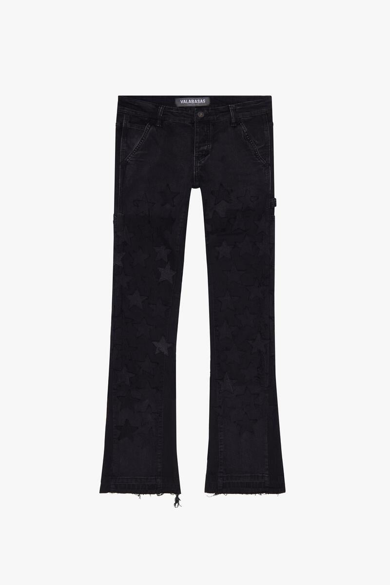 Valabasas V-Stars black stacked flare denim jeans with stylish design