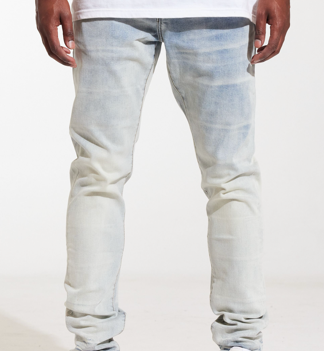 Crysp Denim Atlantic Light Wash Denim Jeans (CRYSPSUM24-021) front view with distressed details and faded wash for a casual look
