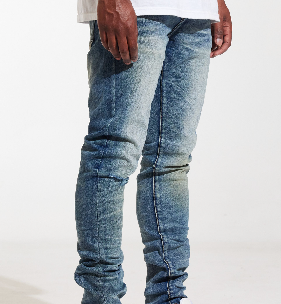 Comfortable and stylish medium wash denim jeans by Crysp Denim