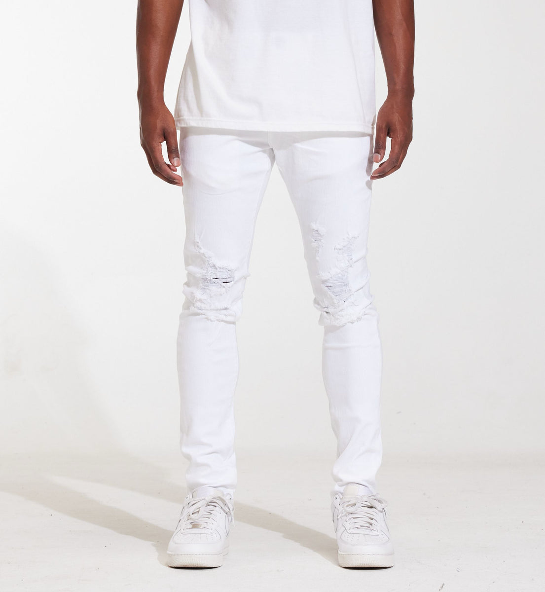 Crysp Denim Atlantic White Ripped Denim Jeans for men, front view