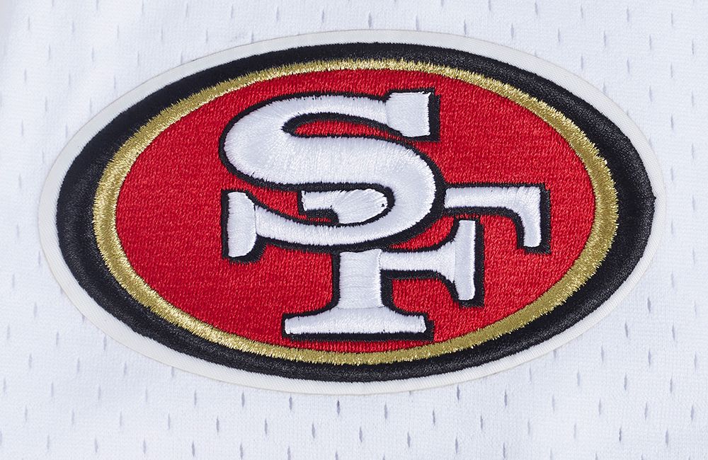 San Francisco 49ers Classic Mesh Button Up Jersey in White and Red, available in Pro Standard's FS41410077-WHR collection