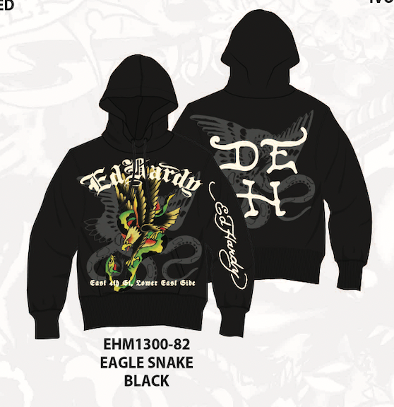 Black Ed Hardy Eagle Snake Pullover Hoodie with intricate design details