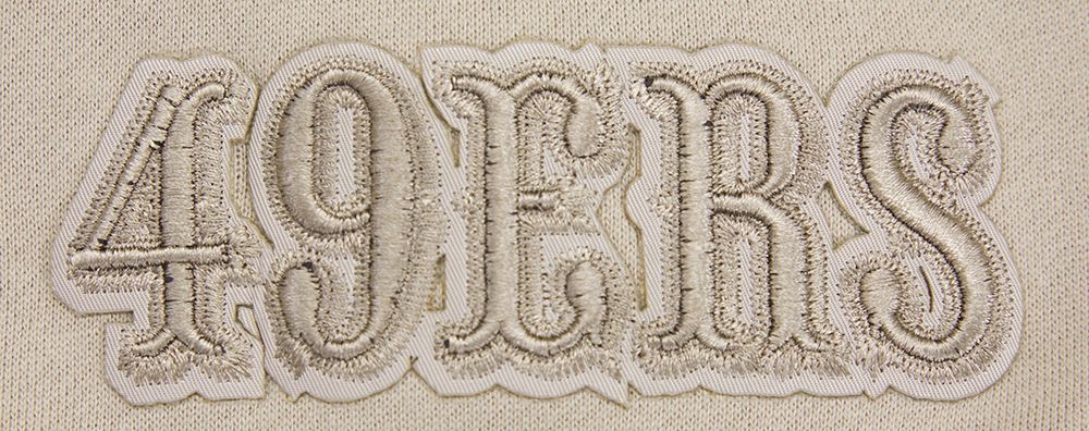 Pro Standard San Francisco 49ers Neutral Drop Shoulder Hoodie - Taupe back view showing team name and logo across the shoulders