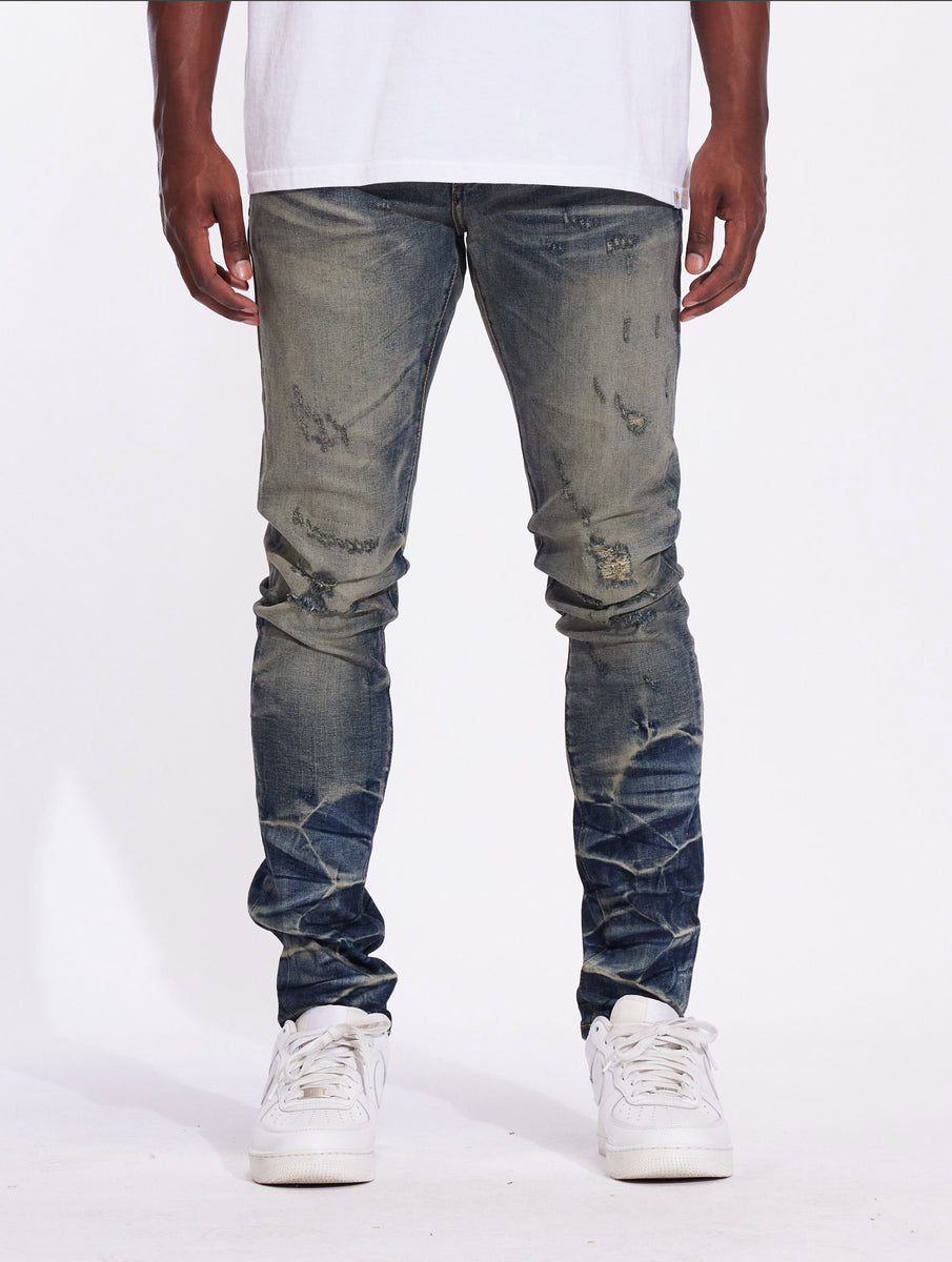 Crysp Denim Atlantic Dusty Indigo Denim Jeans (CRYF24-117) featuring distressed detailing and a tapered fit