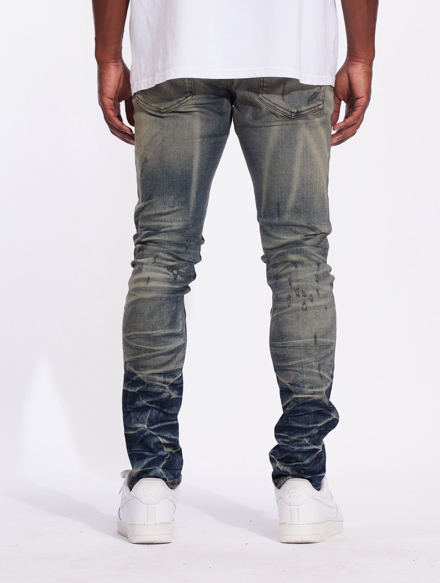 Crysp Denim Atlantic Dusty Indigo Denim Jeans (CRYF24-117) with distressed detailing and tapered fit for a stylish, casual look