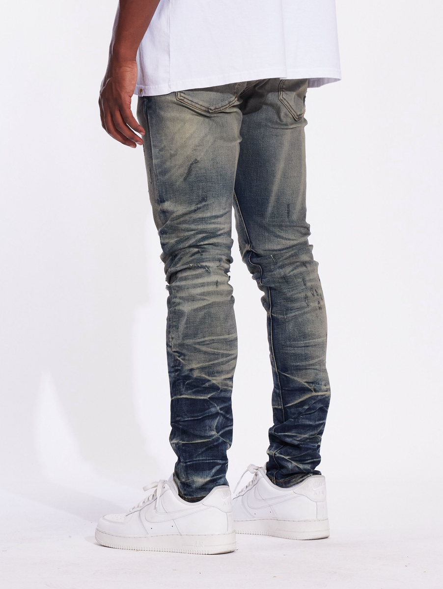 Crysp Denim Atlantic Dusty Indigo Denim Jeans (CRYF24-117) with distressed detailing and classic five-pocket design