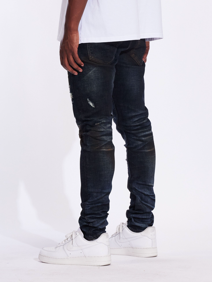 Crysp Denim Atlantic Deep Indigo Denim Jeans (CRYF24-122) styled with white sneakers and black t-shirt