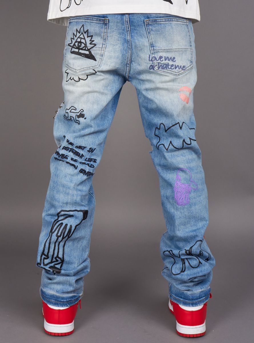 High-quality and fashionable Politics Jeans Keeper Patchwork Skinny Blue Denim