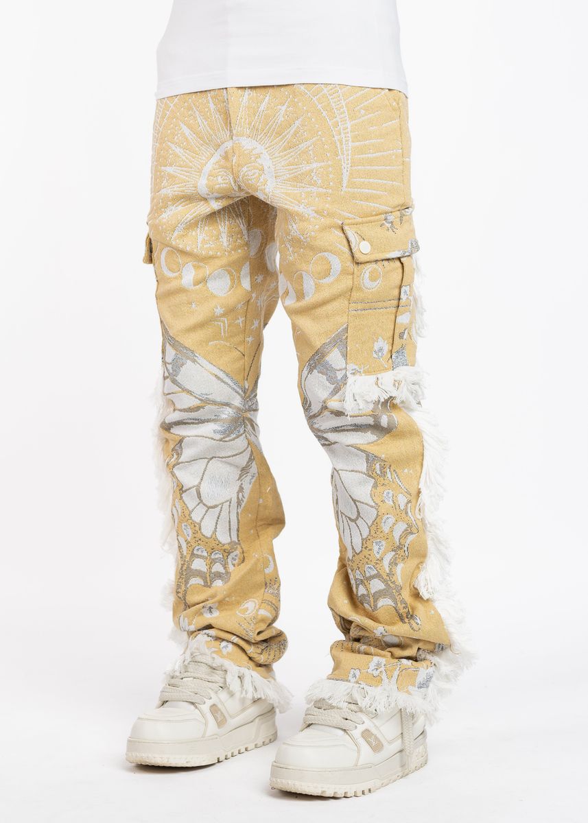 Guapi Sand Brown Tapestry Pants with intricate woven design and comfortable fit for casual or formal wear