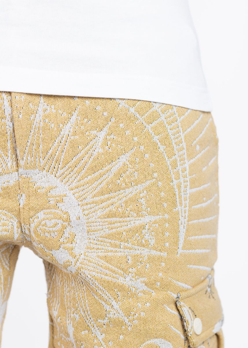Beautifully woven Guapi Sand Brown Tapestry Pants with intricate patterns and comfortable fit for all-day wear