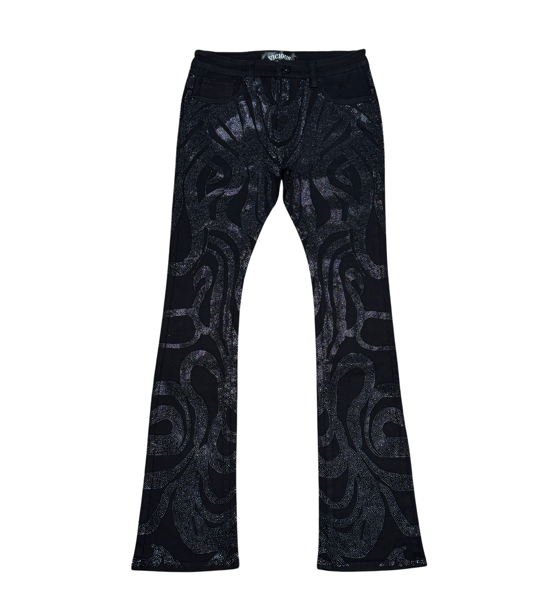 VC805 Black denim jeans with a flattering flare silhouette