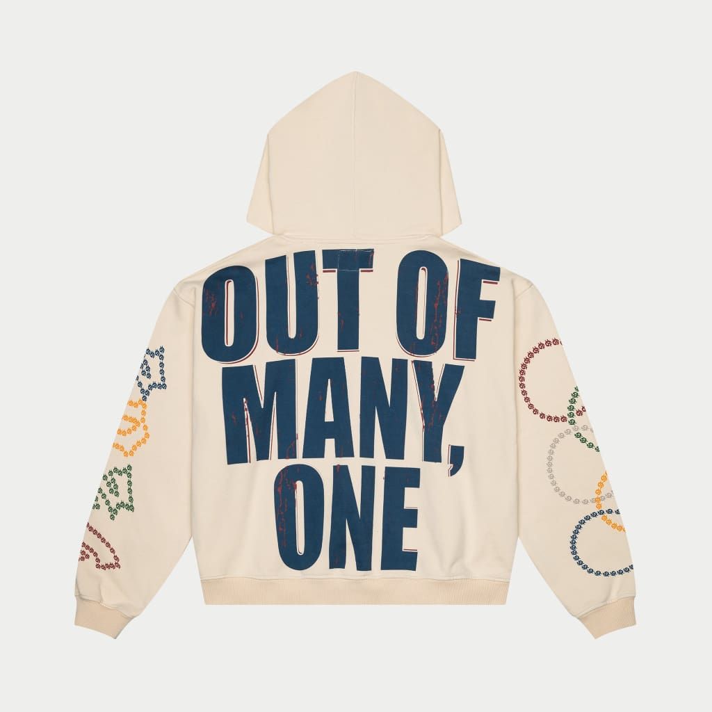 Bone-colored Hoody with a striking digital art piece, limited edition with only 333 examples, will not be restocked once sold