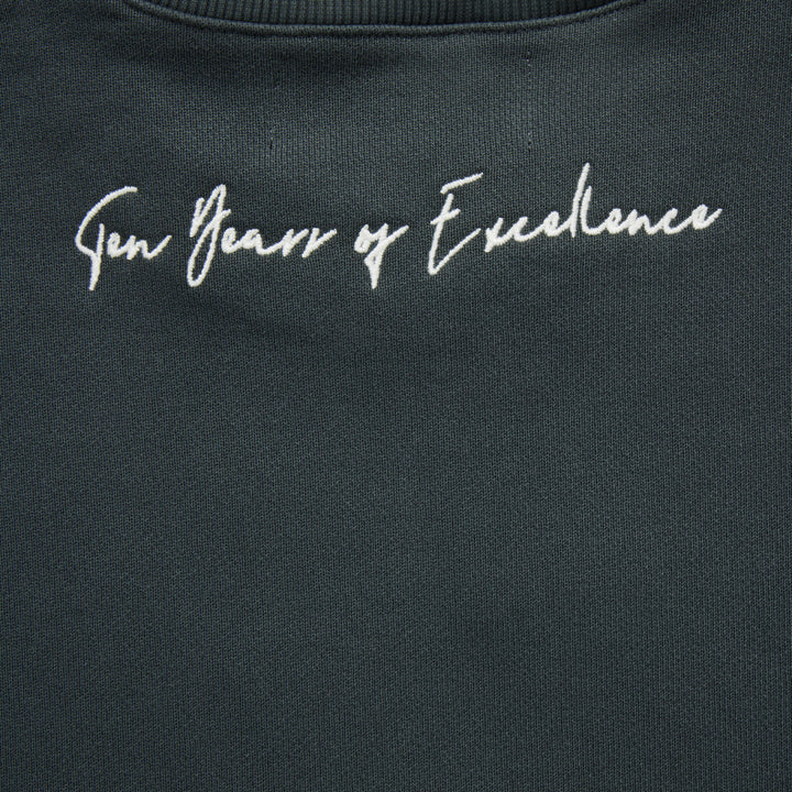 Black crewneck sweatshirt with embroidered global logo for Homme + Femme