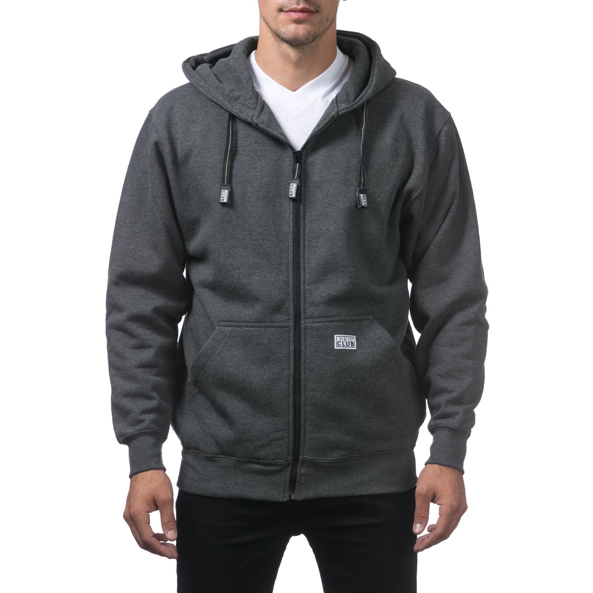 Navy Blue Pro Club Zip Up Hoodie with Double-Needle Stitching