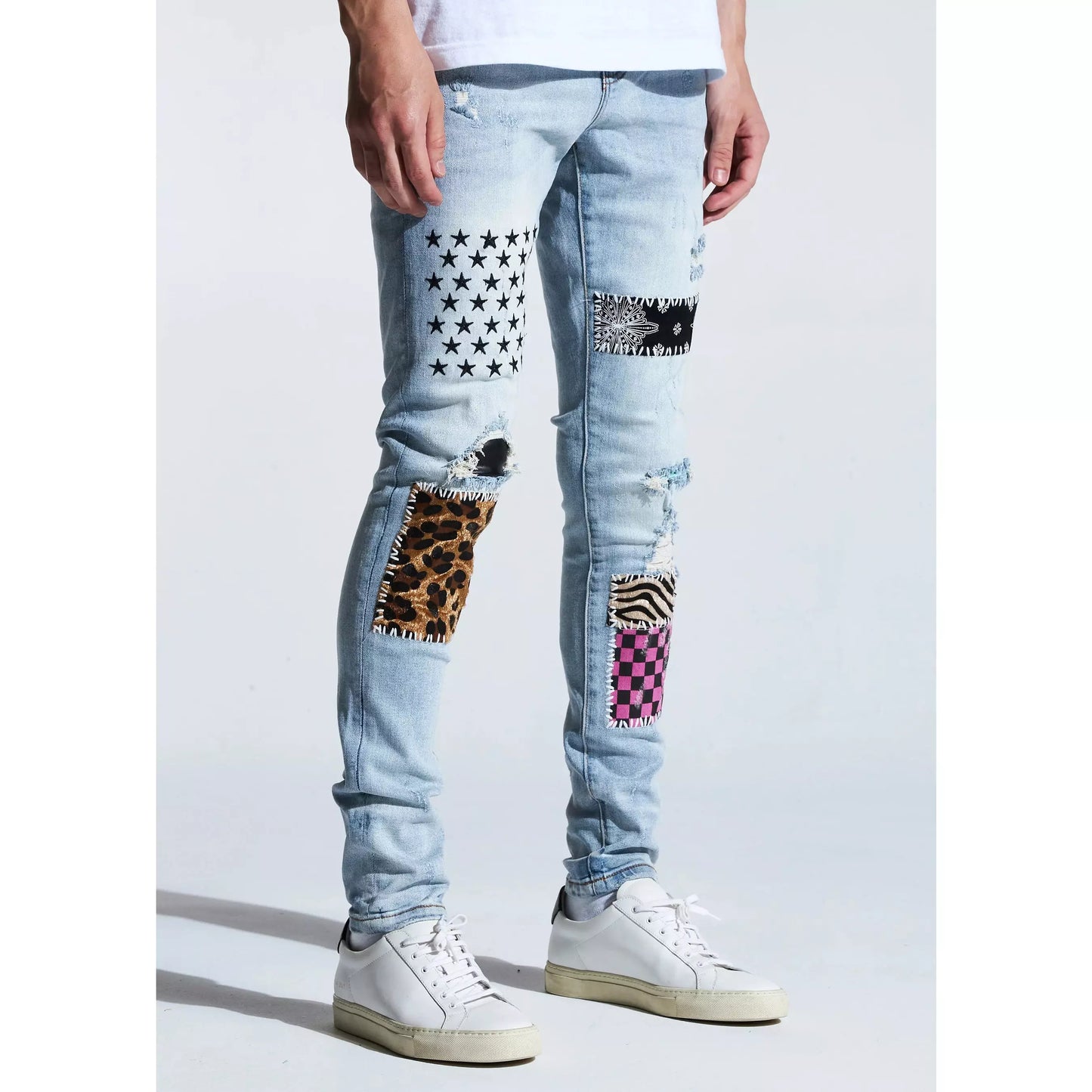 High-quality Light Blue Summit Patchwork Denim Jeans with unique patchwork design