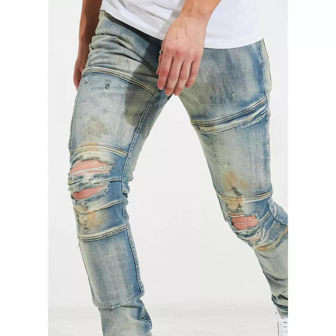 Crysp Denim Light Sand Kurt Denim Jeans folded, showcasing the light sand wash
