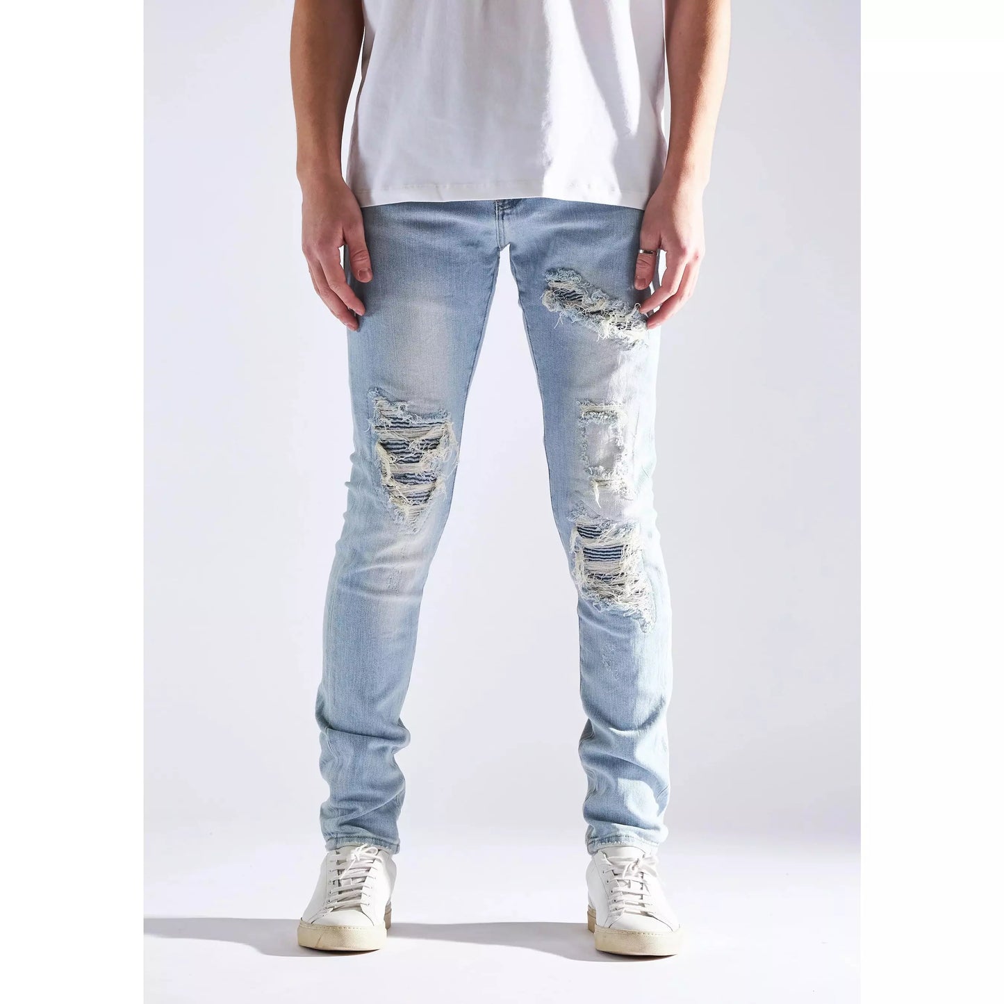 Embellish Cronen Rip & Repair Denim Jeans in light blue wash