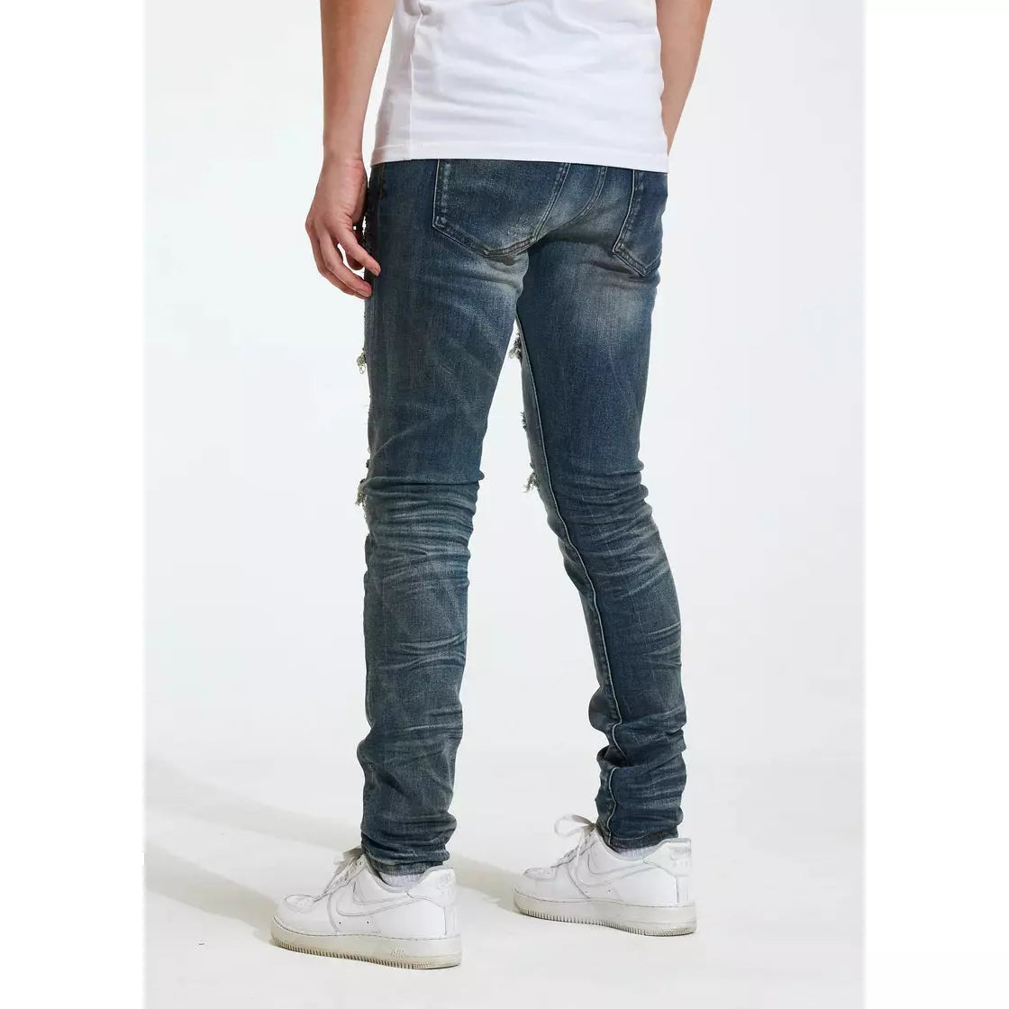 Crysp Denim Scan Denim Blue Wash Jeans (CRYSP122-14) shown with a belt and styled for a versatile outfit