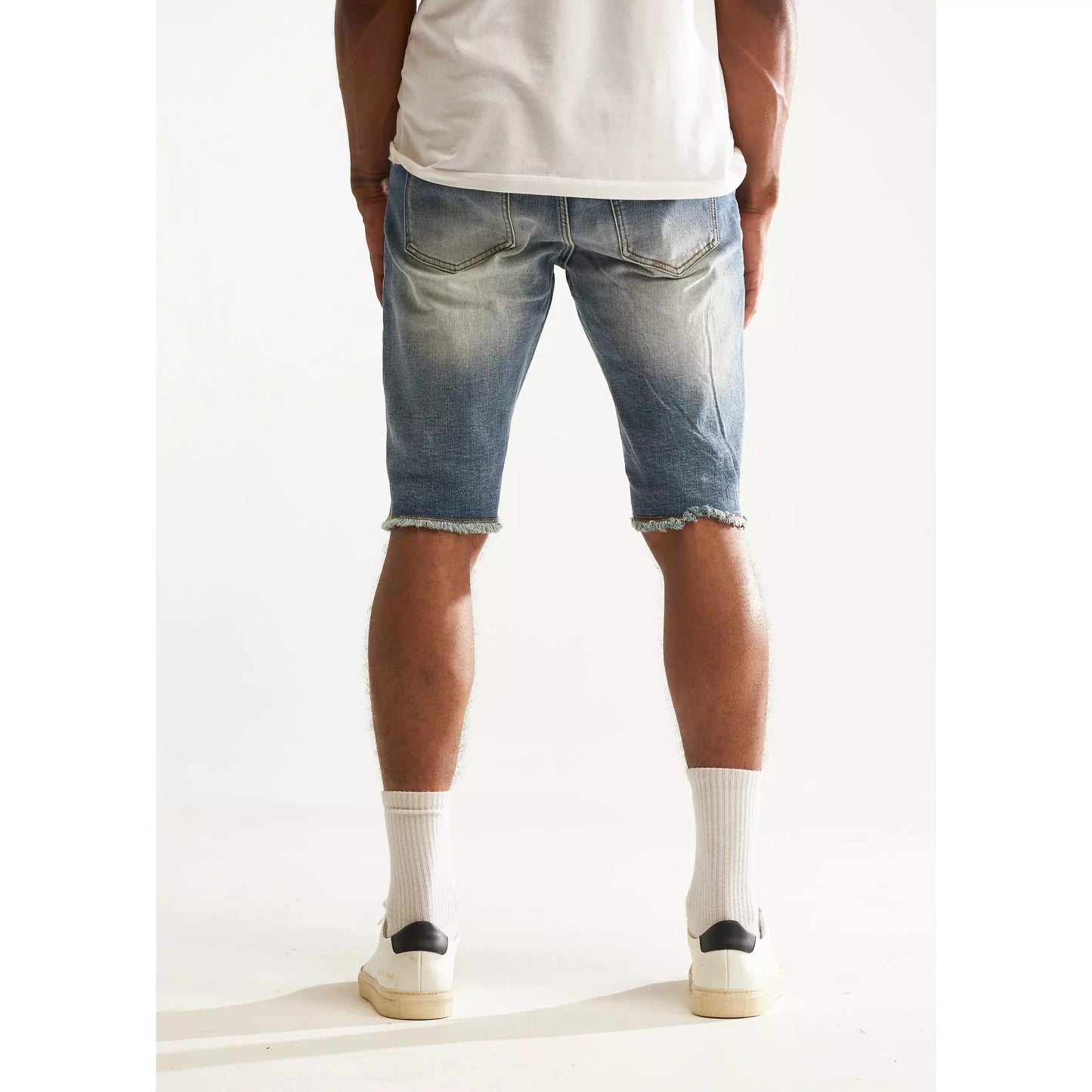 Embellish Blue Rinse Tango Shorts (EMBSP222-131) with distressed detailing and frayed hem