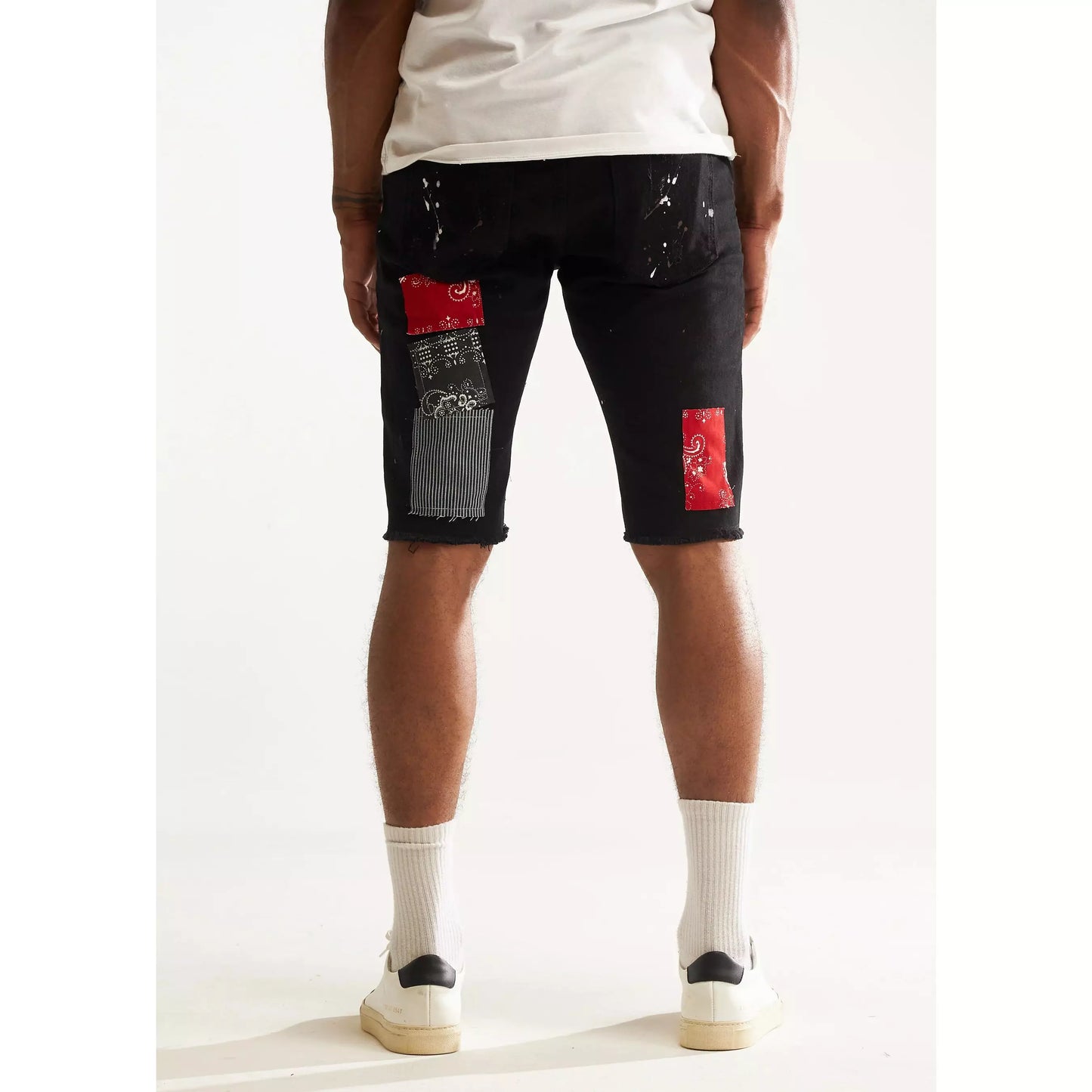 Embellish Black Patch Rebel Shorts (EMBSP222-136) back view with pockets and stitching details