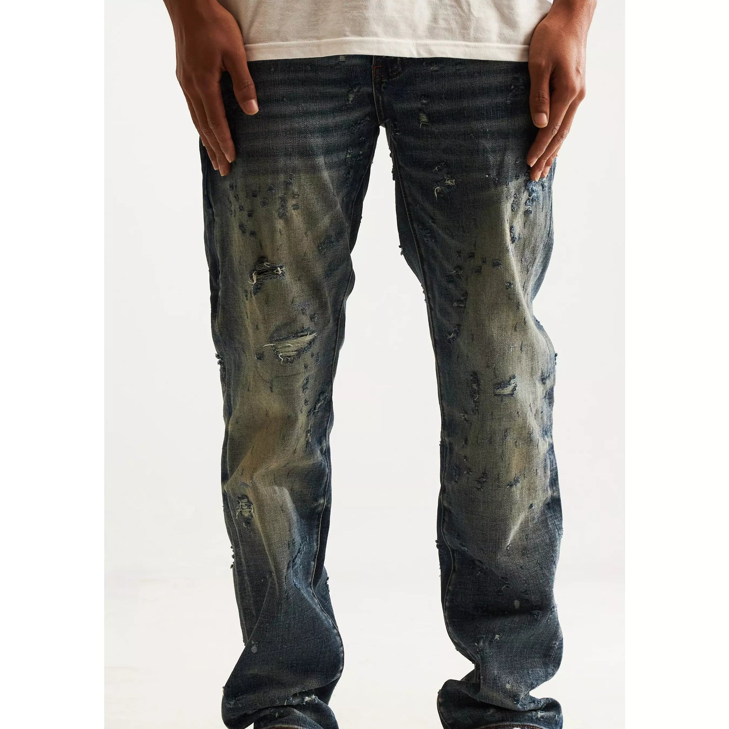 Embellish Owen (Straight) Ripped Blue Jeans (EMBH22-224)