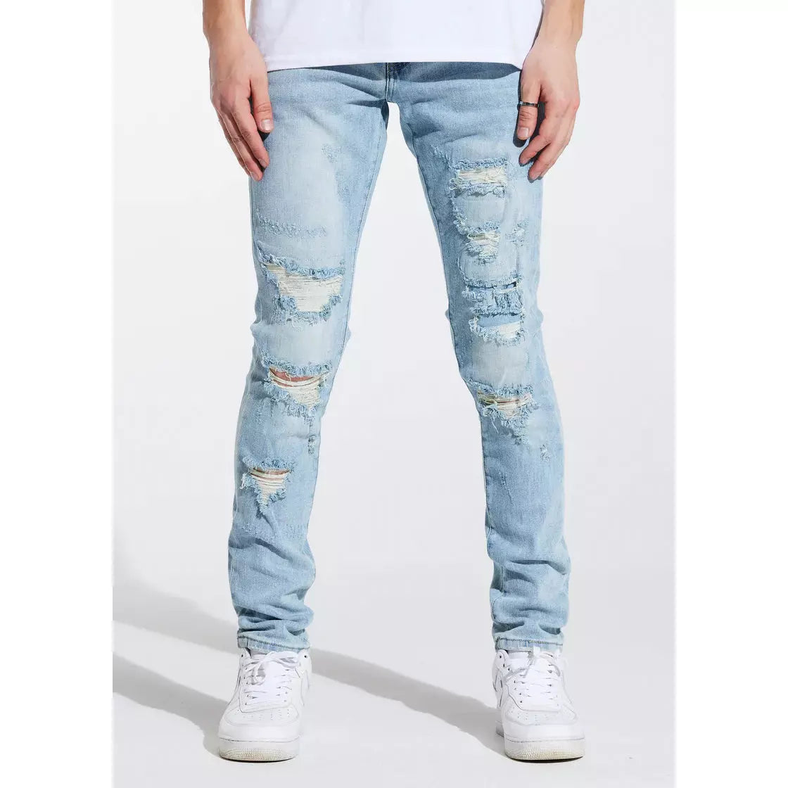 Crysp Denim Atlantic Blue Denim Jeans with distressed detailing and slim fit