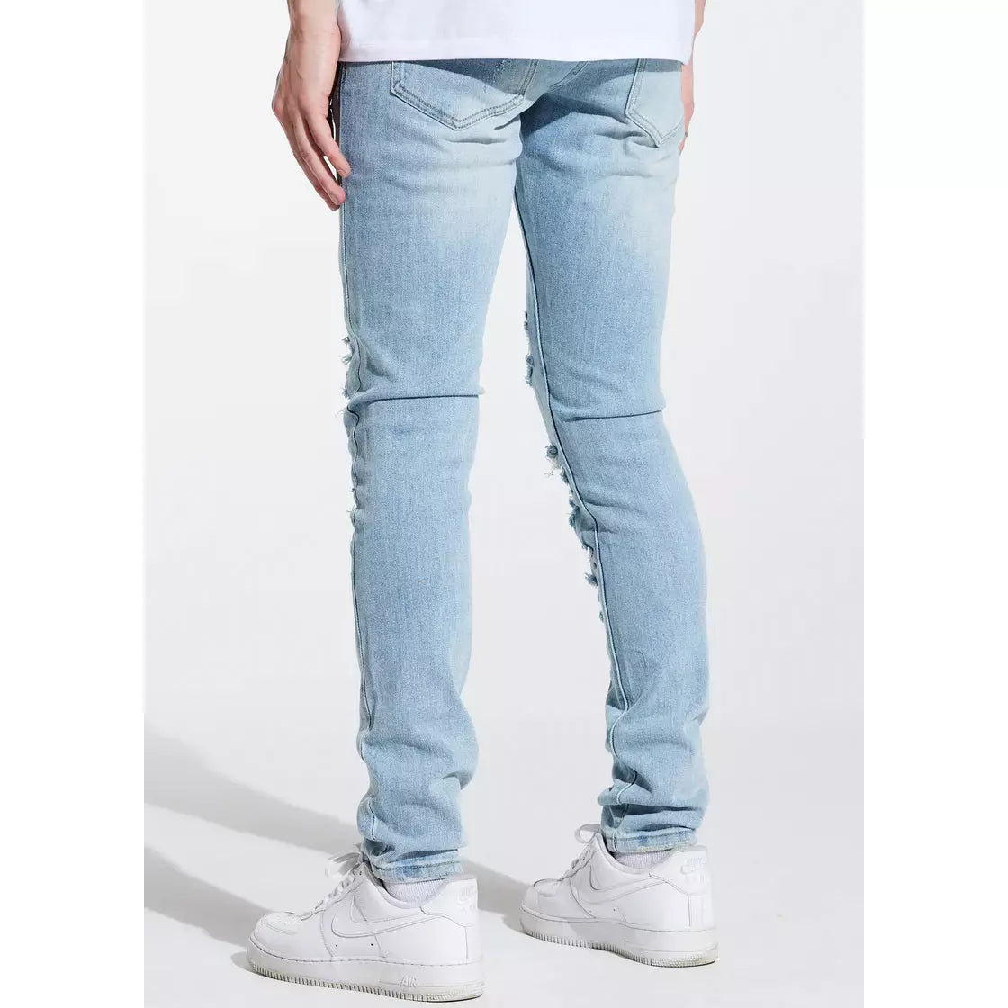 Front view of CRYSPSP221-120 Atlantic Blue Denim Jeans with logo patch on back pocket