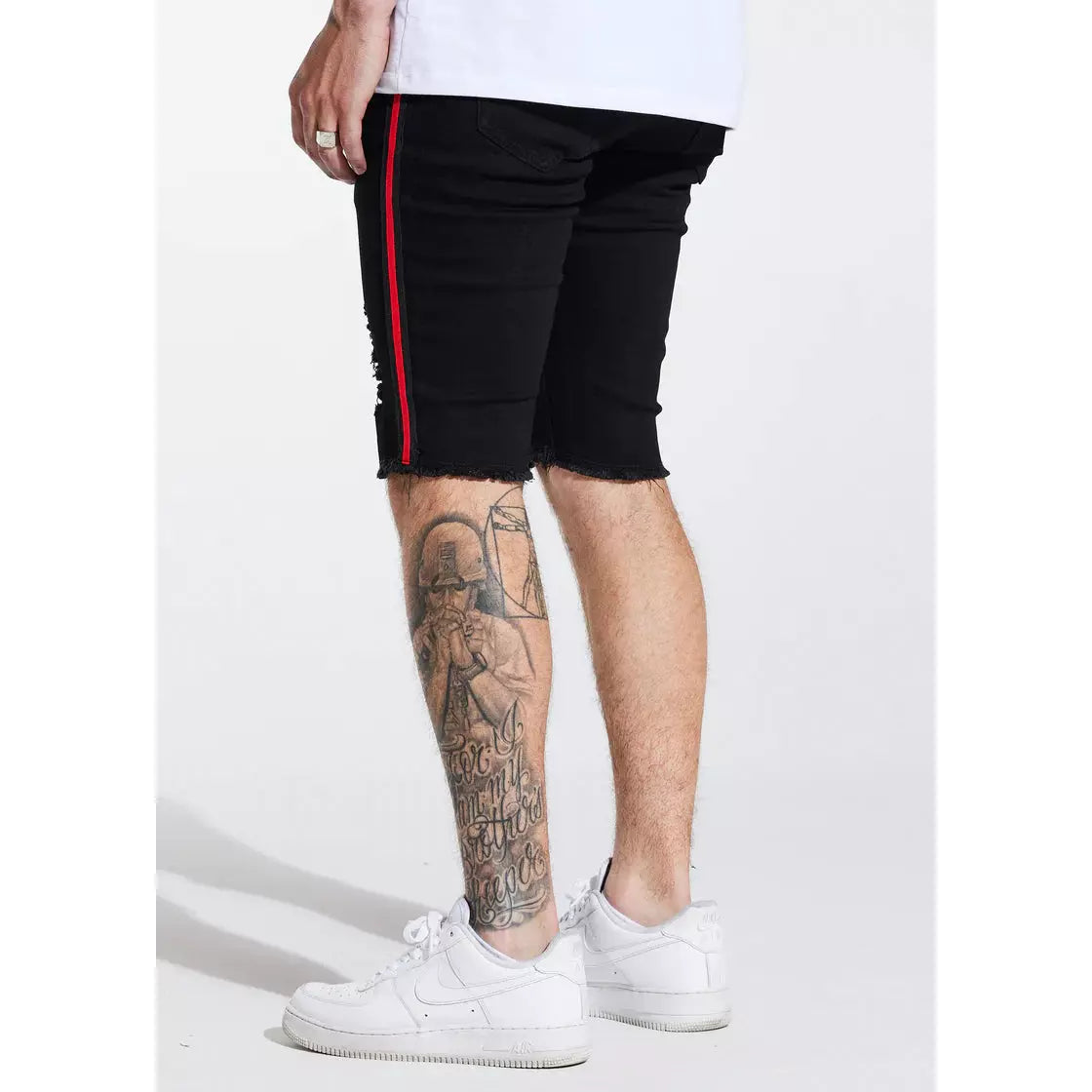 Comfortable Crysp Denim Black Striped Line Shorts with Adjustable Waistband