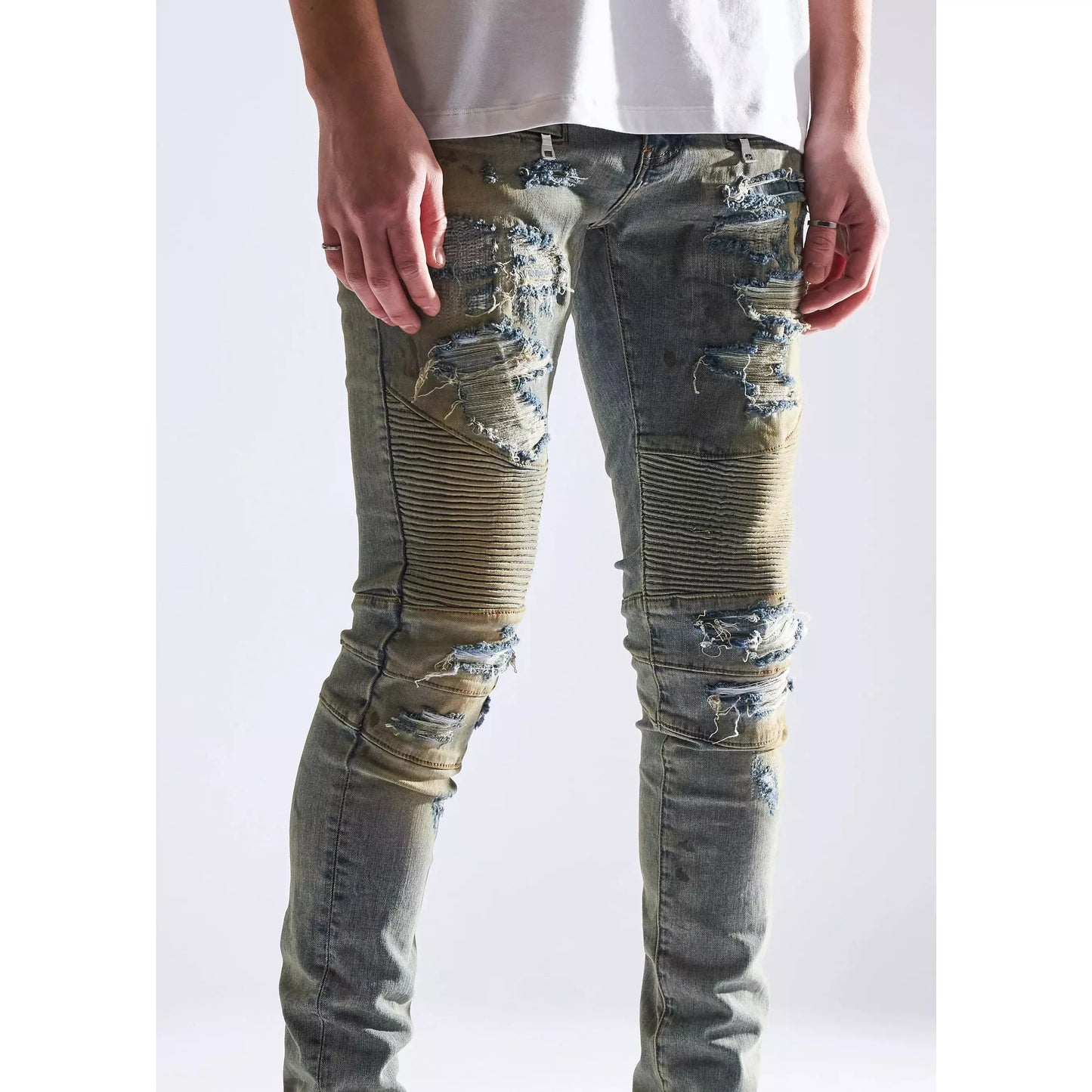 Embellish Fash Biker Denim Jeans with unique distressing and biker-style detailing