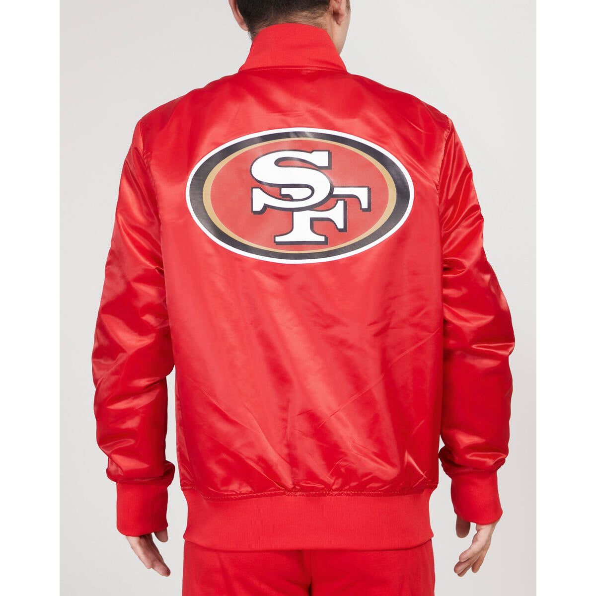 Red San Francisco 49ers Big Logo Satin Jacket featuring official team logo