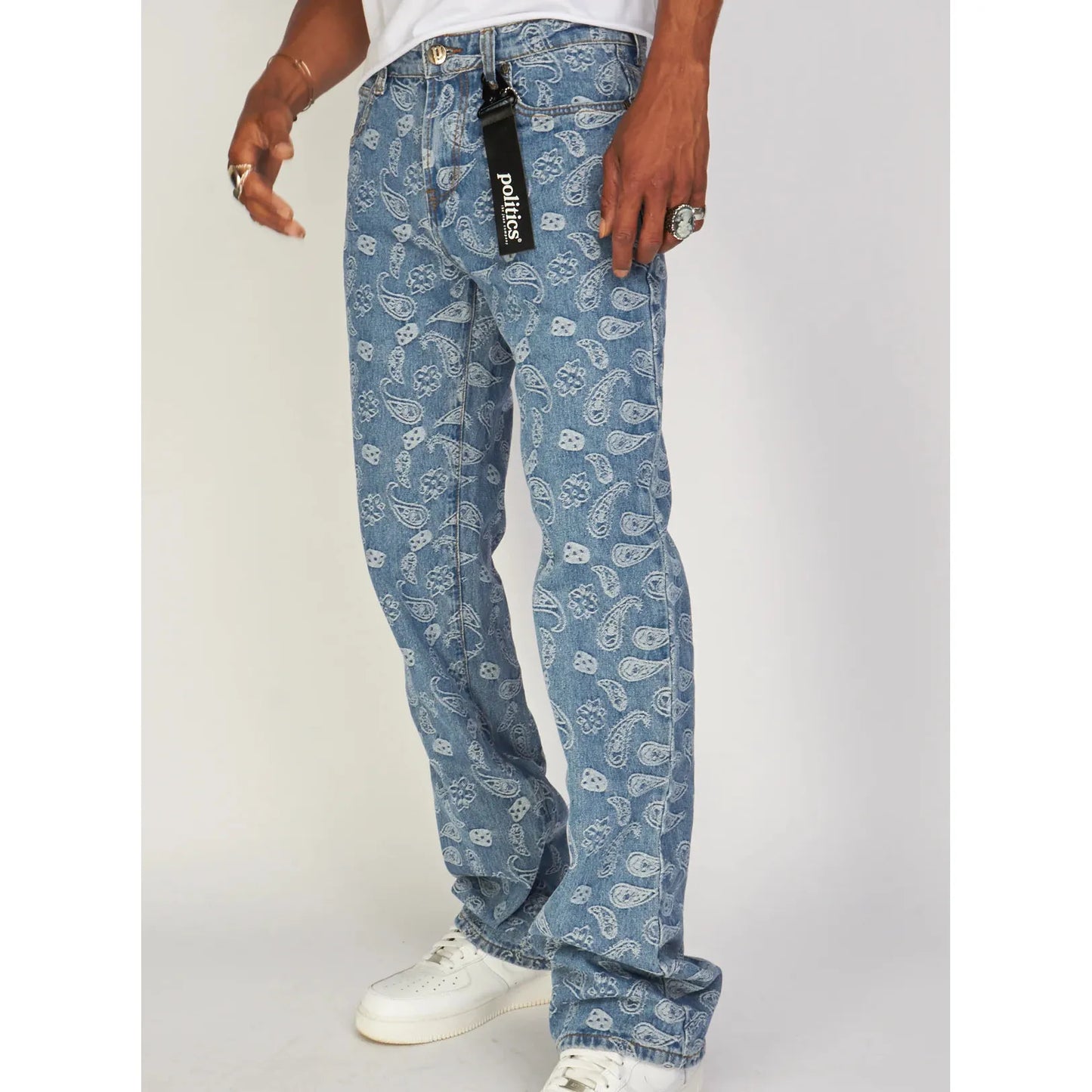 High-quality Politics Jeans in a relaxed fit with a trendy blue jacquard pattern