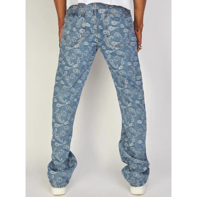 Relaxed fit blue jacquard Politics Jeans by Beckman521, perfect for casual comfort and stylish versatility