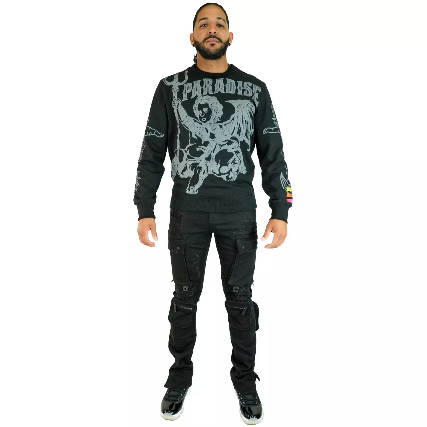 PREME Black Ripped Cargo Denim Jeans (PR-WB-1205)
