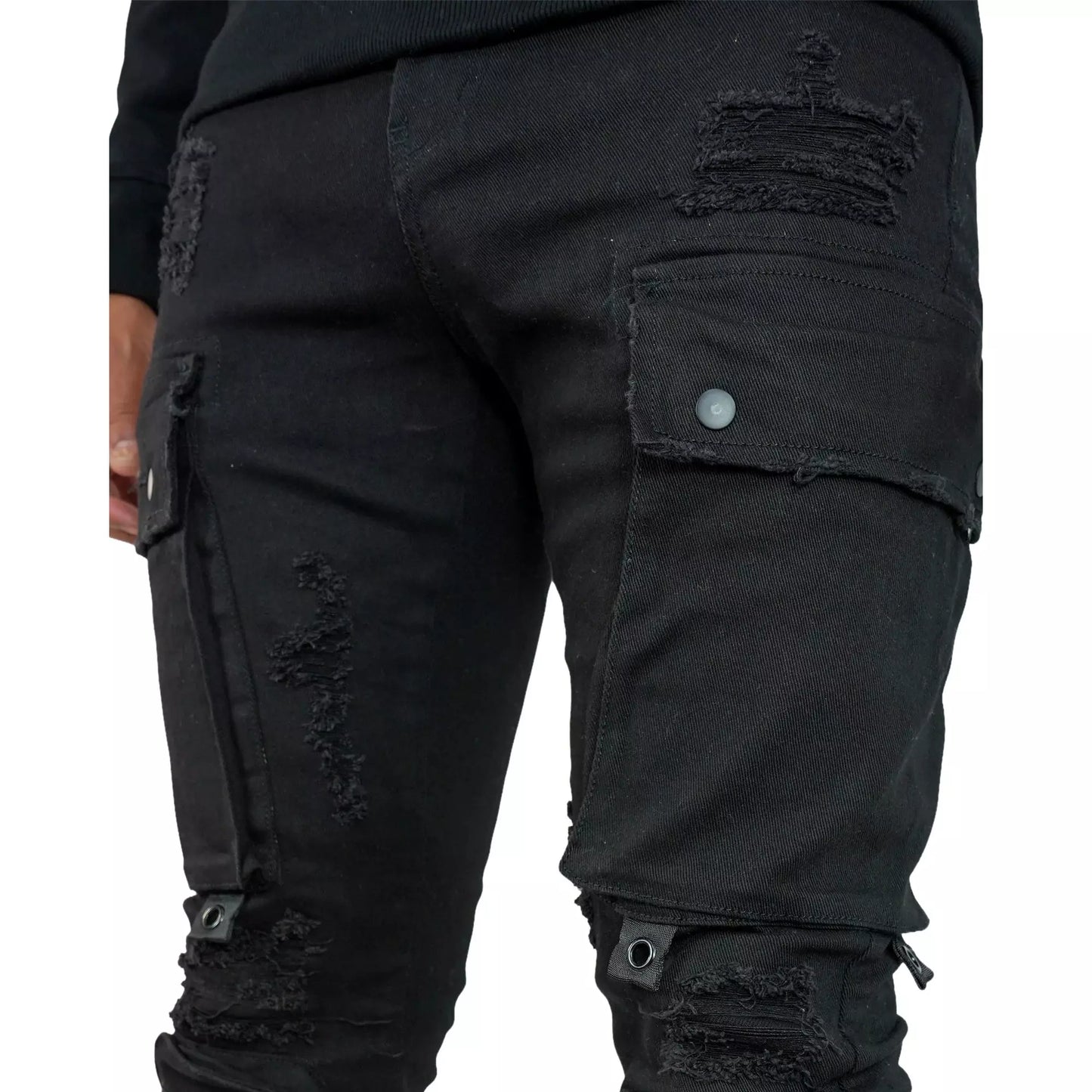 PREME Black Ripped Cargo Denim Jeans (PR-WB-1205)