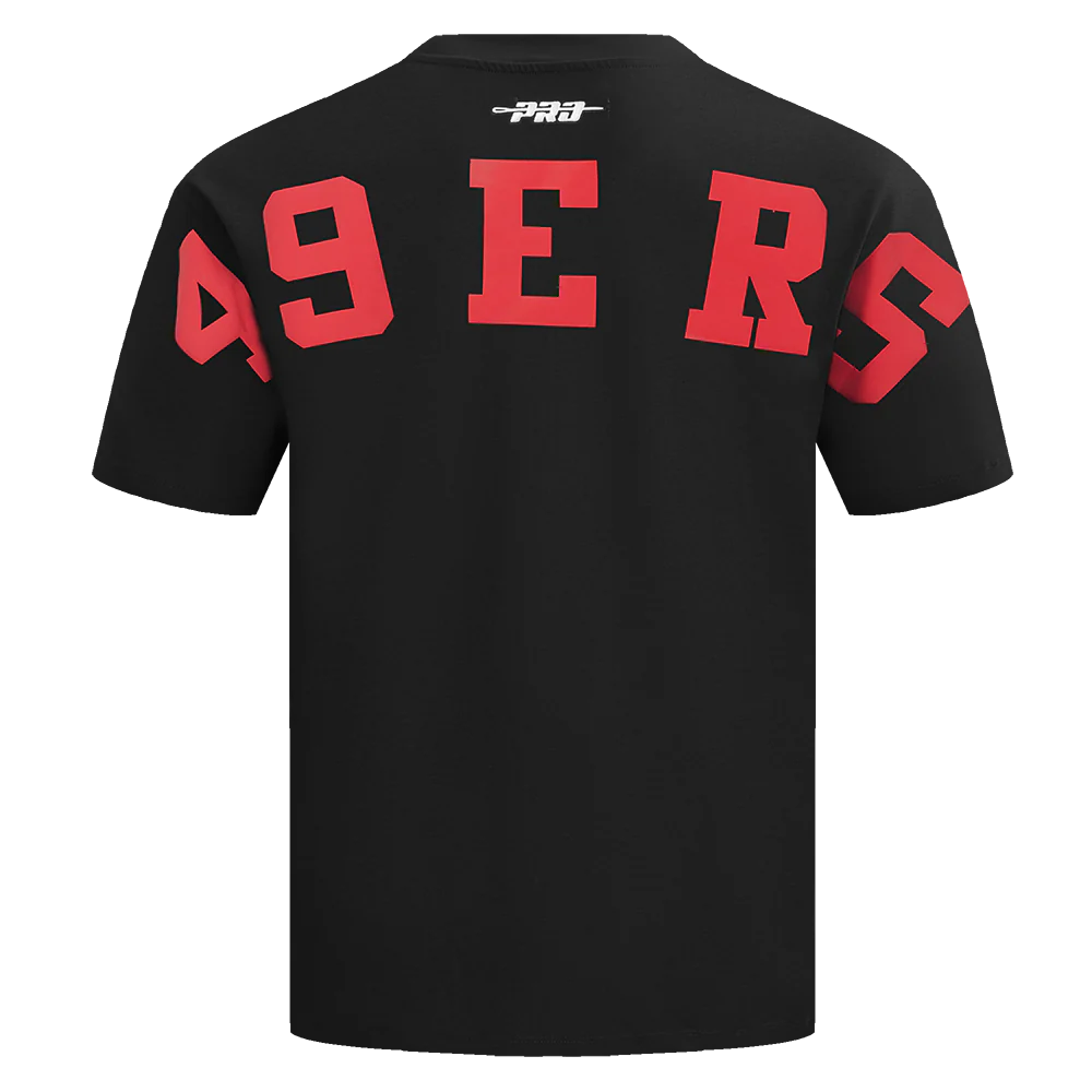 San Francisco 49ers Wingspan Drop Shoulder Tee in black featuring team logo and cotton jersey fabric
