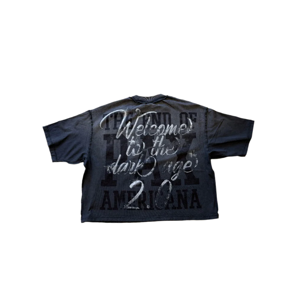 Close-up of the Rare Peace No Guarantee Dark Grey Tee showing the high-quality 100% cotton fabric and printed flocking details