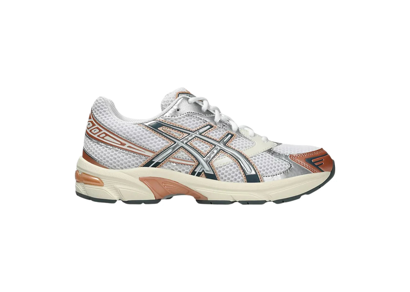 ASICS Gel-1130 Women's Running Shoes in White Pure Silver Bronze colorway, designed for comfort and style on the track or treadmill