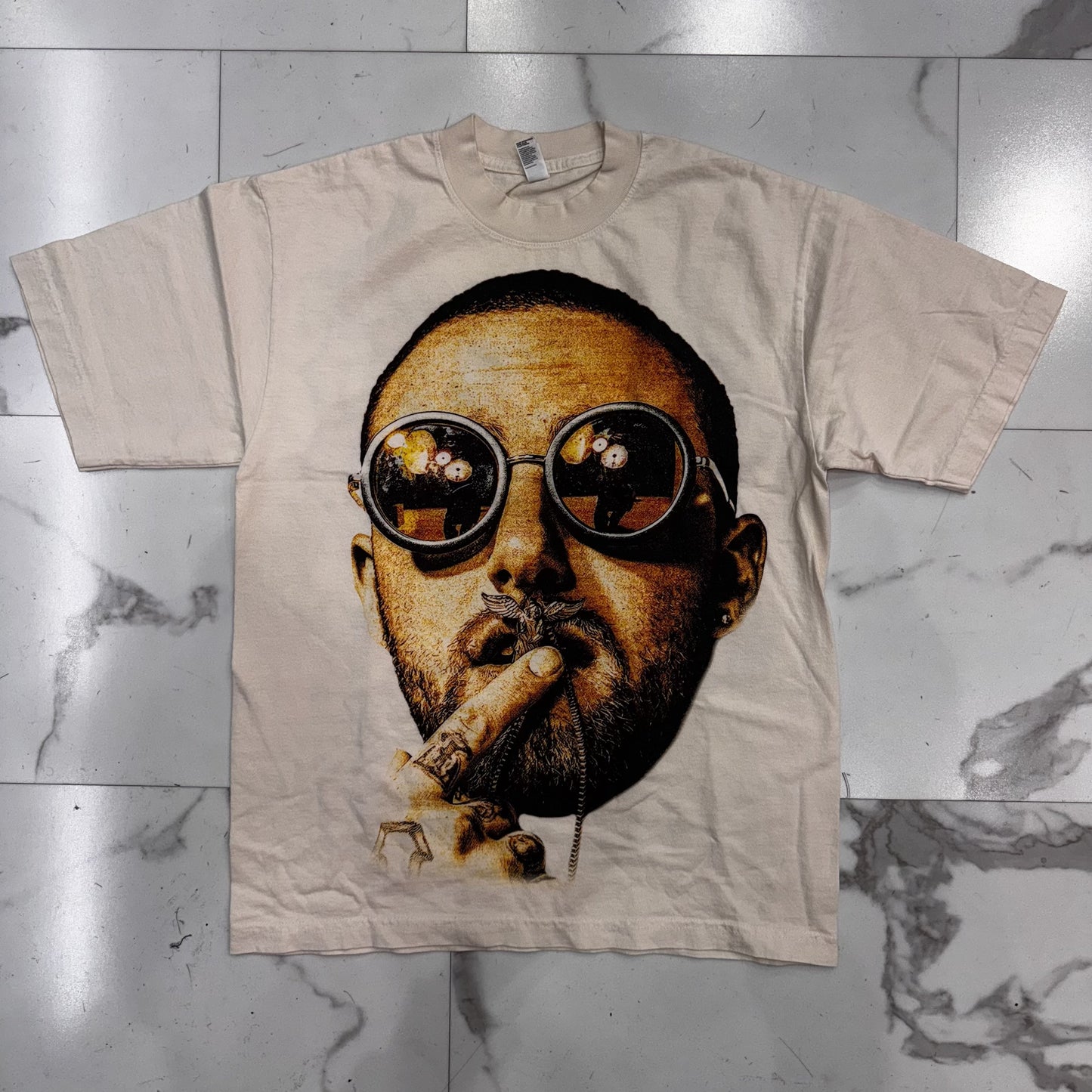 Vintage Demand Mac Miller Big Head Tee - Cream with dropped shoulder, jumbo print, 65 oz 100% cotton, made in Los Angeles