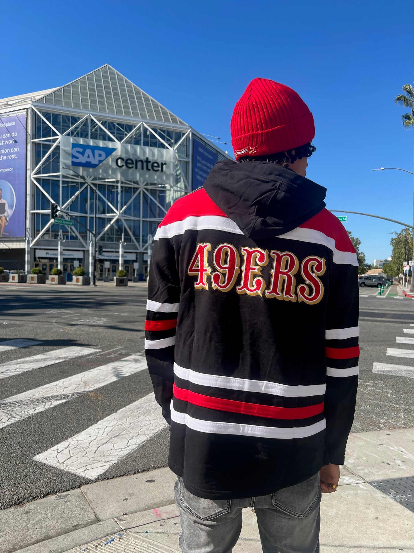 Pro Standard San Francisco 49ers Classic Hoodie in Black, White, and Red showcasing team logo and iconic colors on the front