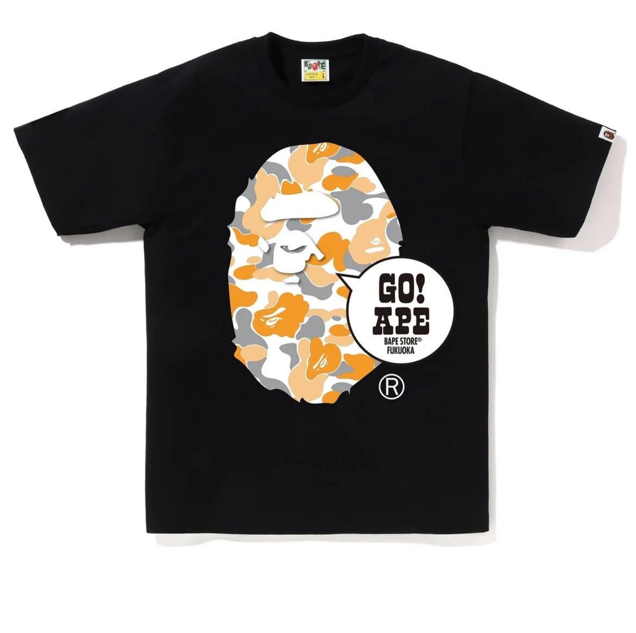 Black BAPE Fukuoka Ape Head Tee featuring bold graphic design and streetwear style