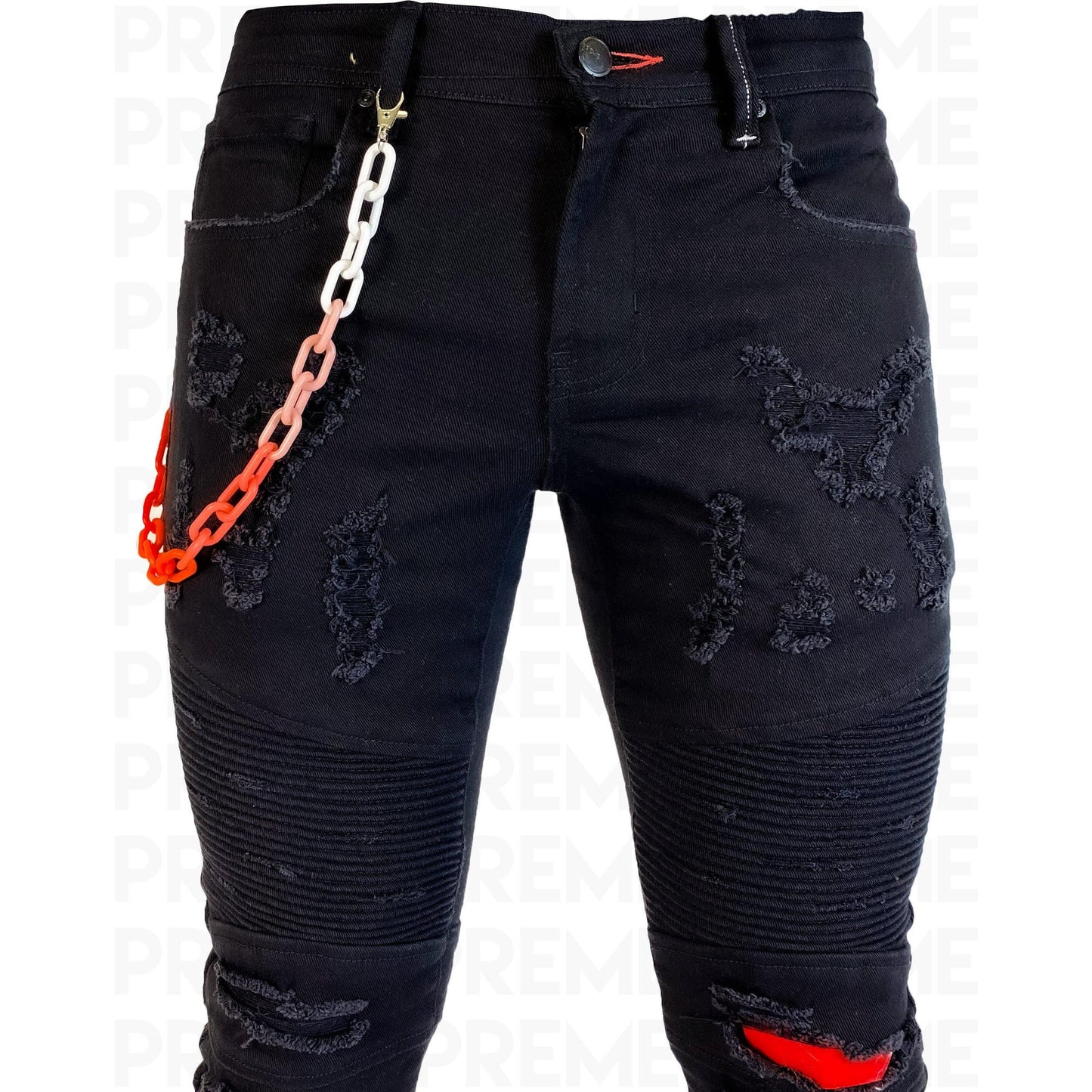 PREME Buffalo Black Biker Denim W/ Red Chain (PR-WB-646)