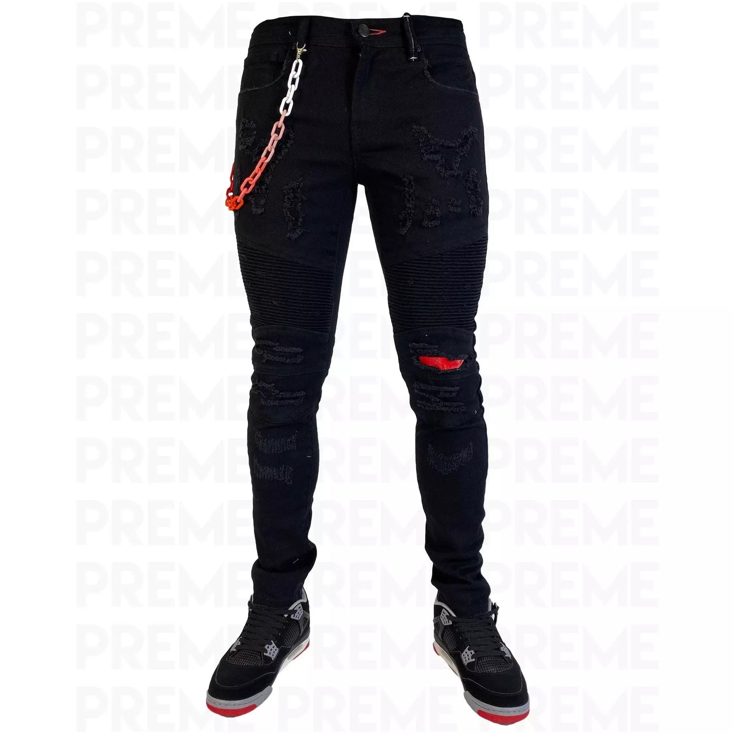 PREME Buffalo Black Biker Denim W/ Red Chain (PR-WB-646)
