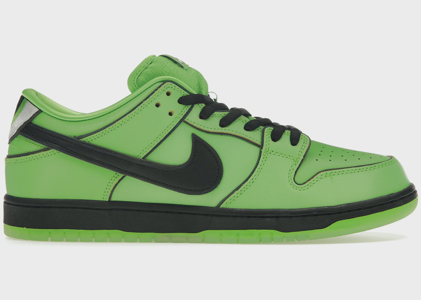 Nike SB Dunk Low - The Powerpuff Girls Buttercup (FZ8319-300) sneaker featuring bold green and black colorway inspired by the iconic cartoon character