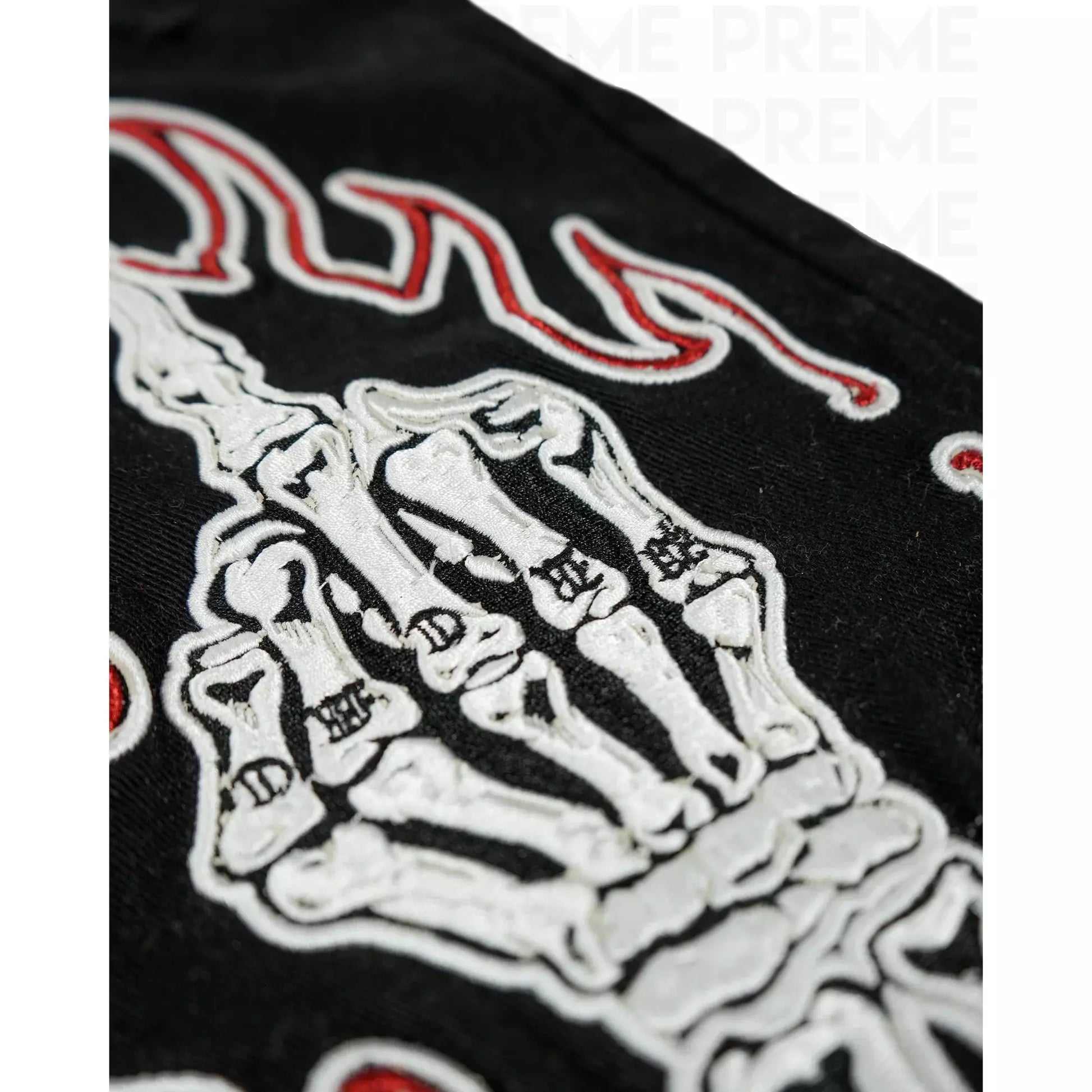 PREME Skull Middle Finger Black Jeans (PR-WB-856) with edgy skull and middle finger design