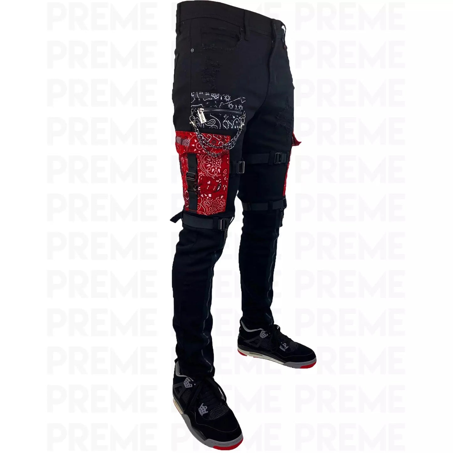 High-quality denim material and comfortable fit of Preme Black Paisley Patched Denim Jeans